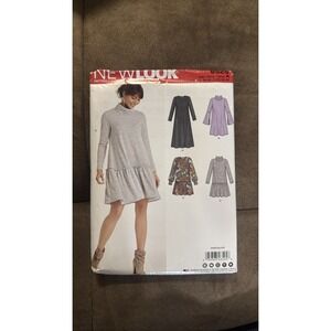 New Look 6525 Misses Knit Dress Sewing Pattern Turtle Neck Sleeve Options 8-20